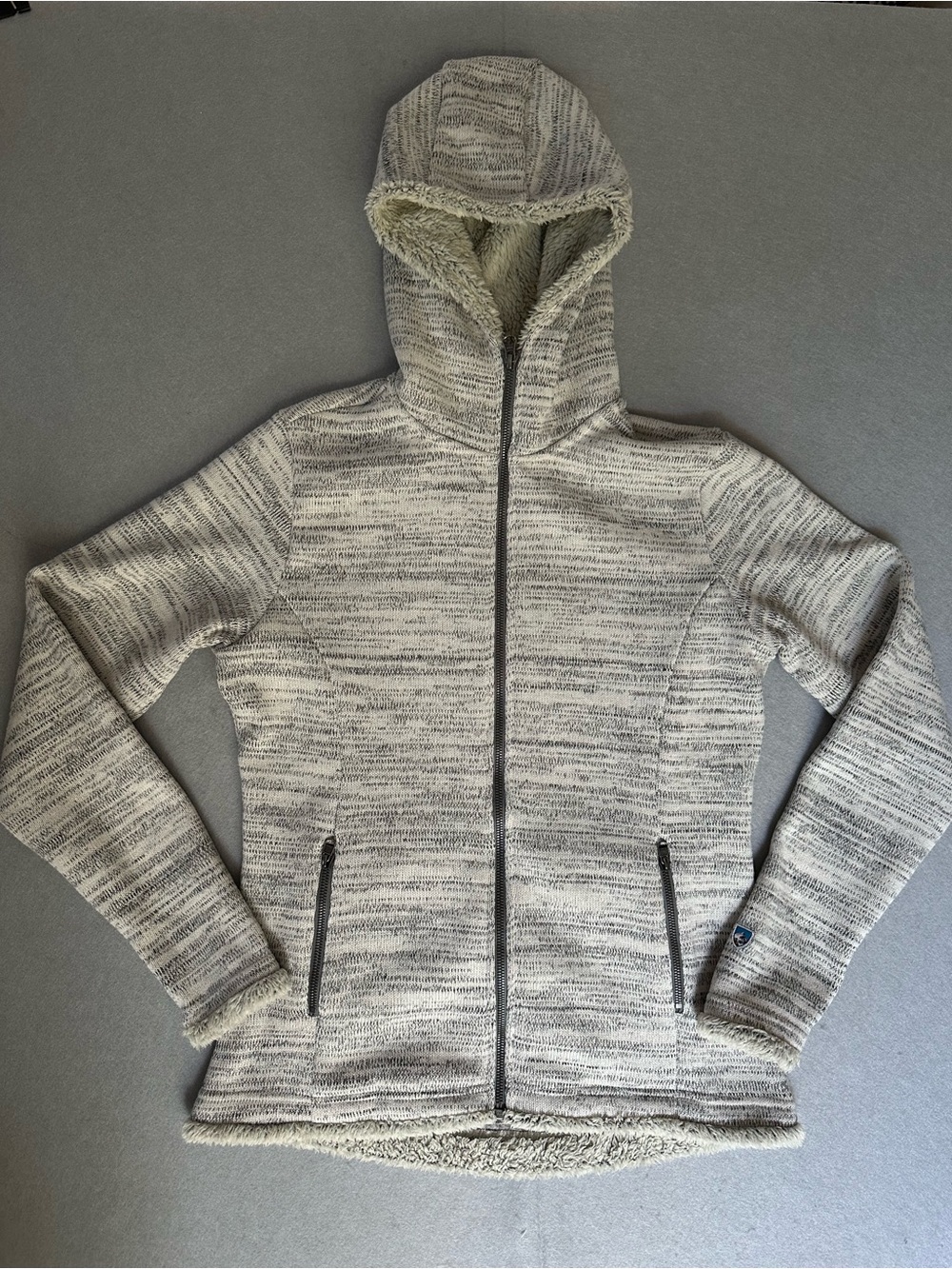 Plush-Lined Hooded Zip Jacket in Heathered Cream